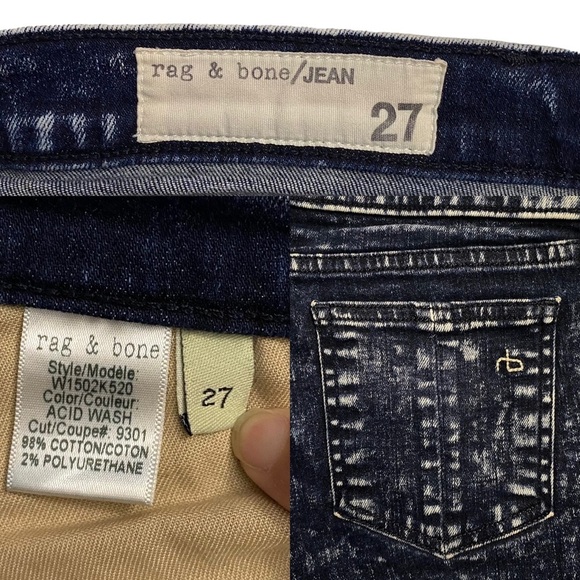 Rag & Bone Acid Wash Blue Skinny Jeans Mid Rise Retro Boho 27 - Picture 3 of 16